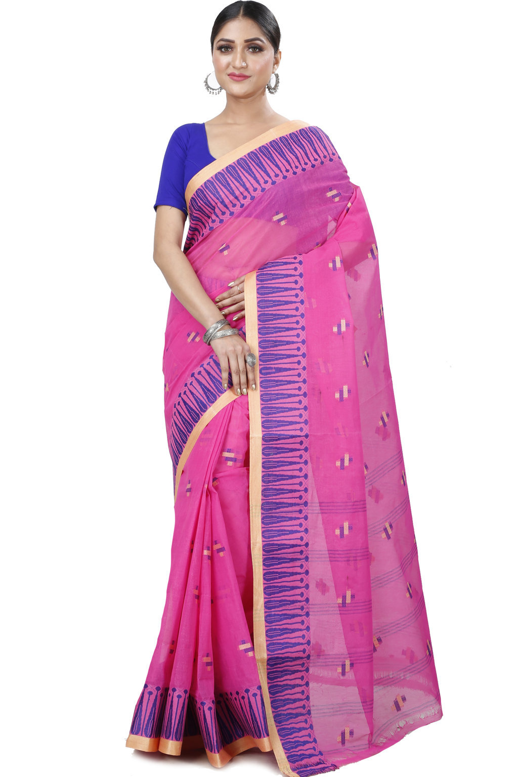 Pink Pure Cotton Simar Tant Saree (1038)